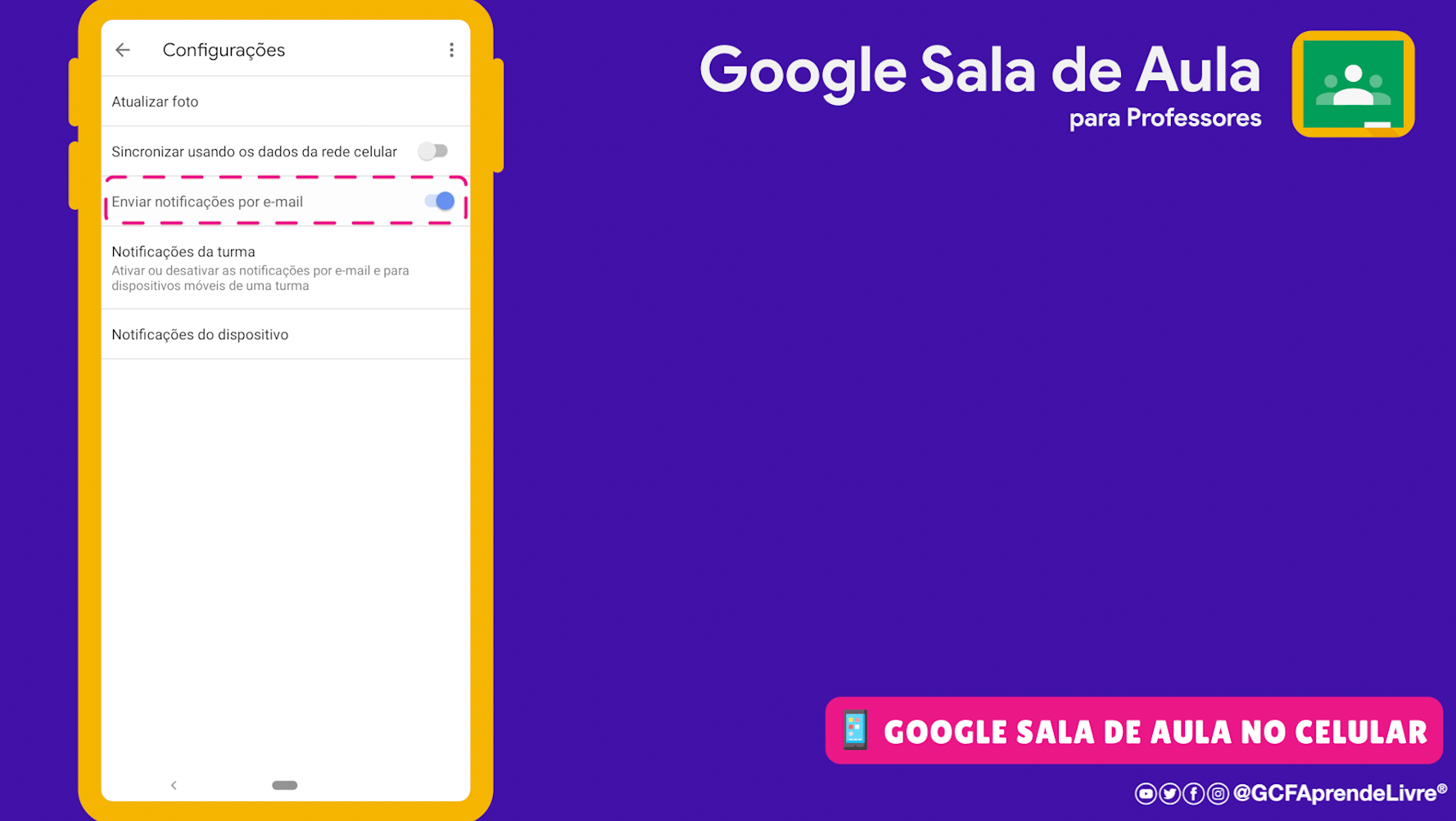 como ativar ou desativar as notificações por email do Google Sala de Aula